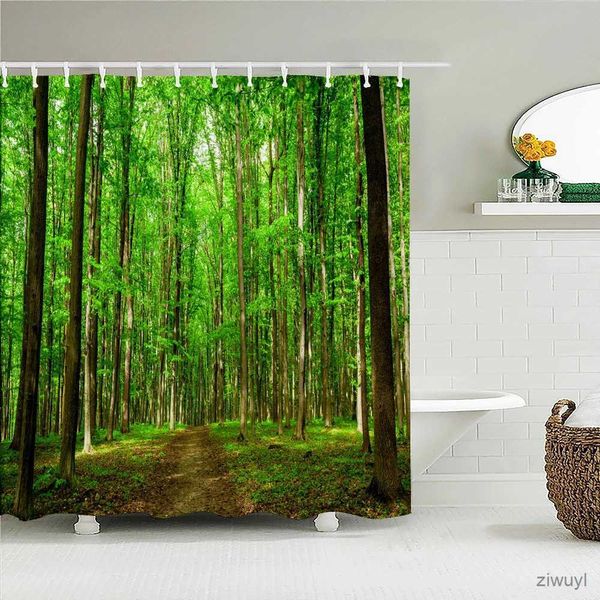 Cortinas de ducha Naturaleza paisaje bosque impreso cortina de ducha tela impermeable cortinas de baño poliéster árboles bañera pantalla decoración del hogar