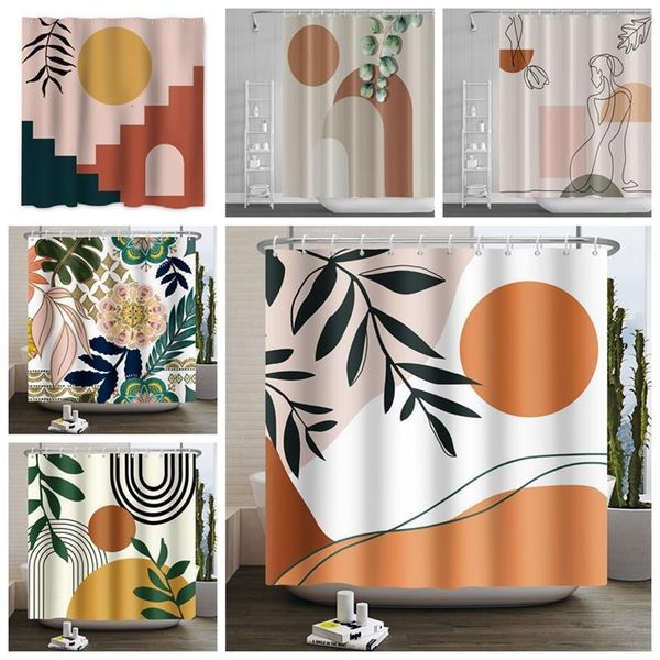 Rideaux de douche nordique rideau imperméable polyester moderne Boho fleur motif abstrait décor à la maison feuilles tropicales palmier salle de bain 221118