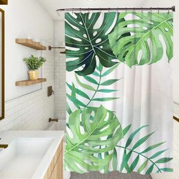 Rideaux de douche Feuilles nordiques Feuille de palmier brillante Rideau de bain floral Ensemble Tissu en polyester Décor de salle de bain à la maison avec crochets