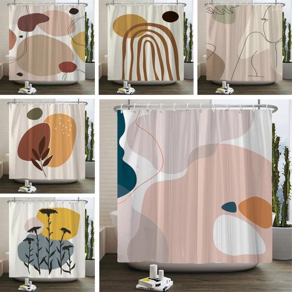 Cortinas de ducha Estilo nórdico Arte abstracto Boho Cortina Impermeable Poliéster Planta de baño Hojas impresas para la decoración del baño