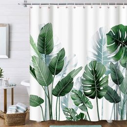 Rideaux de douche Style nordique plantes tropicales rideaux de douche imperméable Anti-moisissure rideau de salle de bain avec crochets salle de bain décor à la maison écran de bain 230322