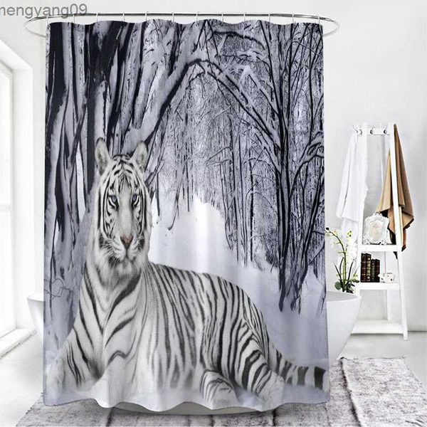 Rideaux de douche loup nordique rideaux de douche animaux tigre rideau de bain polyester imperméable de haute qualité pour salle de bain avec 12pcs R230821