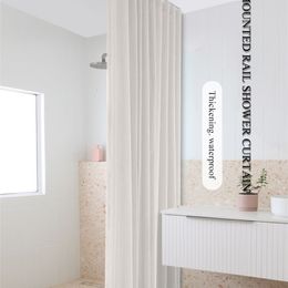 Rideaux de douche pas dedans/tissu imitation lin rideau de douche imperméable accessoire de salle de bain crochet de Rail monté sur le dessus maison grands rideaux personnaliser 231007