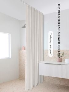 Rideaux de douche pas dedans/tissu imitation lin rideau de douche imperméable accessoire de salle de bain crochet de rail monté sur le dessus maison grands rideaux personnaliser 230831