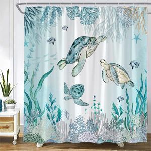 Rideaux de douche océan animaux rideau tortue de mer poisson étoile de mer algues corail paysage sous-marin tissu imperméable décor de salle de bain