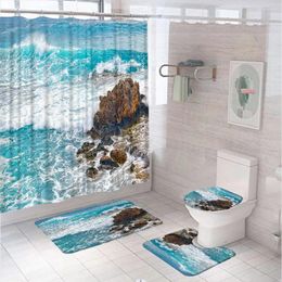 Rideaux de douche Ocean vagues de rideaux de récif de récif des tapis de bain non glip