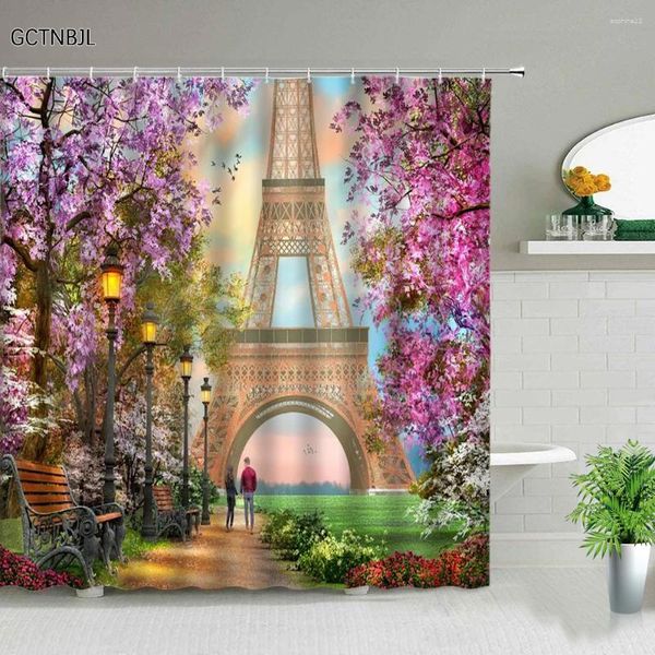 Rideaux de douche peinture à l'huile Europe City Landscape rideau jardin Polyester tissu tissu de salle de bain écrans de salle de bain Crochets