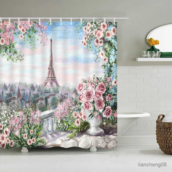 Rideaux de douche peinture à l'huile Paris Tower Pattern Printing 180x180cm rideaux de douche étanche en tissu polyester rideau de salle de bain