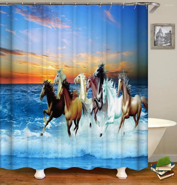 Courteaux de douche peinture à l'huile Running Horse Peacock Animal Imprimé de salle de bain Decor Decor Home Bathtub Set Polyester imperméable