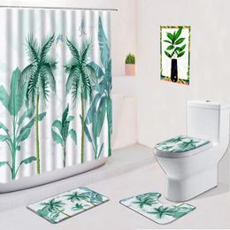 Rideaux de douche feulater 4pcs rideaux ensembles de plante tropicale feuilles de fleur en tissu floral bain antidérapant tapis tapis de tapis