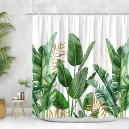 Rideaux de douche Feuille de palmier Rideau Tropical Verdure Fleur Ferme Moderne Polyester Imprimé Maison Salle de bain Décor avec crochets