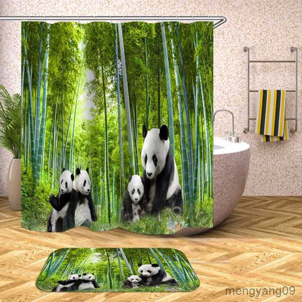 Cortinas de ducha Panda Cortina de ducha Impresión Juego de alfombrillas de baño Impermeable Antideslizante Alfombra de alta calidad Cortinas de baño con R230831