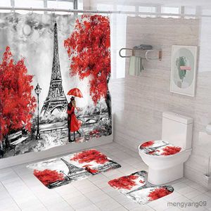 Douchegordijnen Parijs Toren Douchegordijn Set met Tapijten Waterdicht Gordijn Badscherm Antislip Cover Tapijten Badkamer Decor R230830