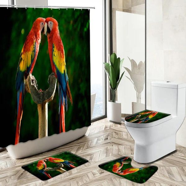 Rideaux de douche perroquet rideau oiseau animal tropical jungle jungle plante paysage maison décor de salle de bain non glip