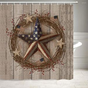 Rideaux de douche étoile de grange patriotique sur la carte en bois country salle de bain americana décor accessoires