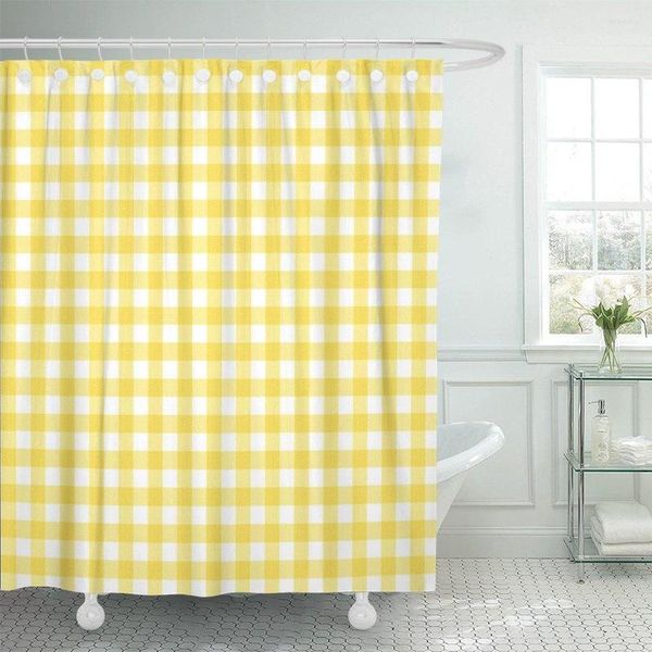 Rideaux De Douche Motif Vichy Jaune Pastel Qui Est Blanc Pâle Vintage Rideau Tissu Polyester Imperméable 60 X 72 Pouces Avec Crochets