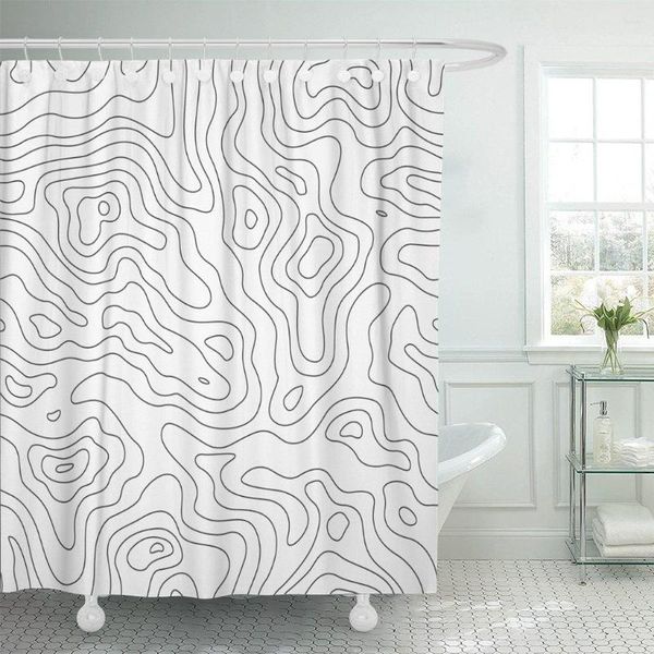 Rideaux de douche motif carte topographique ligne topographie contour montagne abstrait salle de bain rideau tissu polyester imperméable 72 X 78