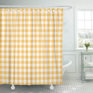 Rideaux de douche motif vichy jaune, vue de dessus de Table, rideau de pique-nique à carreaux imperméable 72X78 pouces, ensemble avec crochets