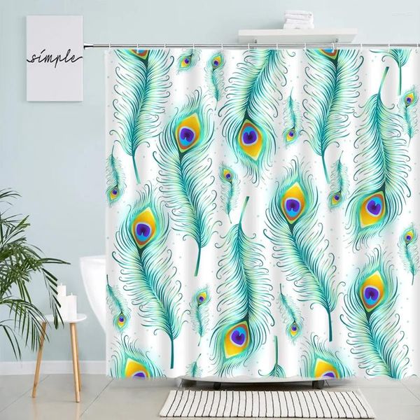 Rideaux de douche paon de conception créative en plumes rideaux de bain blanc
