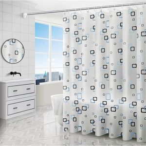 Cortinas de ducha PEVA Cortina Moderna Geométrica Azul y Negro Impresión Forro impermeable para bañera de baño