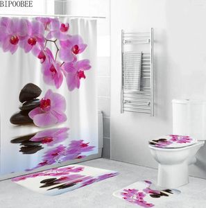 Rideaux de douche phalaenopsis rideau imprimé zen de pierre de pierre motif de salle de bain ensemble de bains de salle de bains non glip