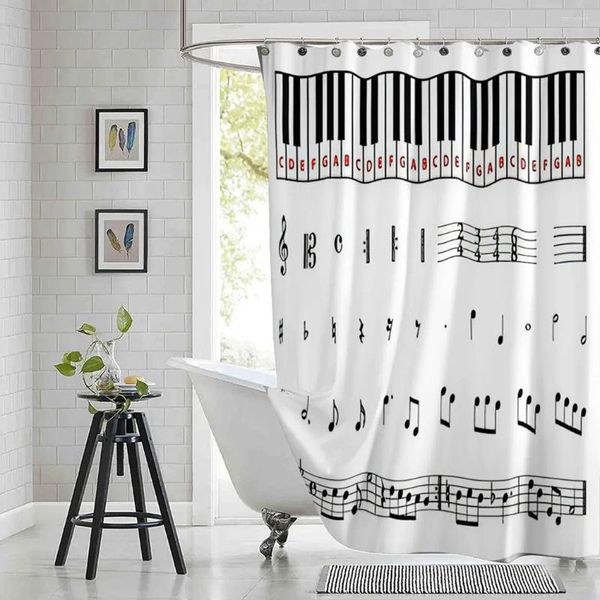 Cortinas de ducha Teclas de piano Notas Cortina Diferente música Impreso Tela de poliéster Baño impermeable con ganchos