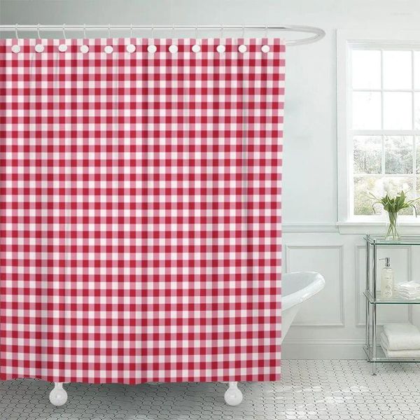 Rideaux de douche pique-nique rouge et motif vichy blanc rideau de table à carreaux tissu polyester imperméable 72 x pouces ensemble avec crochets