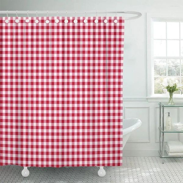 Cortinas de ducha Picnic rojo y patrón Gingham White Plaid Cortina de mesa Tela de poliéster impermeable 72 x pulgadas Conjunto con ganchos