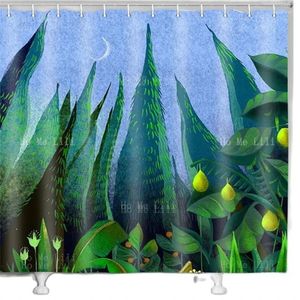 Rideaux de douche rideau de forêt de pin pour plantes vertes bleues nocturnes lunons mystère des merveilles modernes abstraits art de salle de bain décoration avec crochets