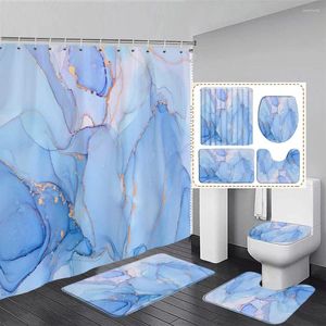 Rideaux de douche rose en marbre bleu ensemble ensemble abstrait géométrique art moderne décoration de salle de bain des tapis de salle de bain non glissade