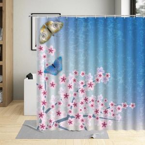 Rideaux de douche rose rideau de fleur de fleur fleur papillon salle de bain décoration intérieure à crochets floraux