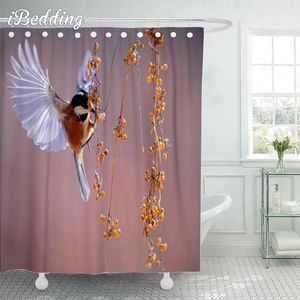 Rideaux de douche Rose Coloré Oiseaux Série Rideau 3D Imprimé Animal De Bande Dessinée Salle De Bains Étanche Avec Crochets Décor De Bain