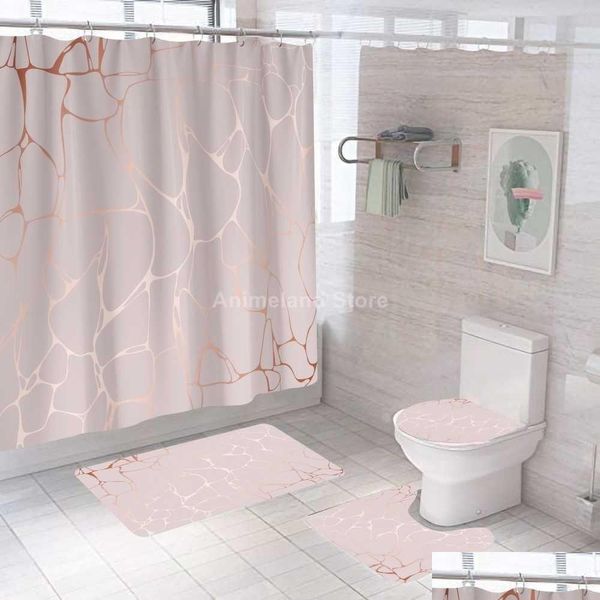 Rideaux de Douche Rose Crack Mode Rideau de Salle de Bain Ensembles de Bain Er Mat Tapis de Salle de Bain antidérapant Ensemble Moderne 180X180Cm Livraison Directe Maison Gar Dhapv