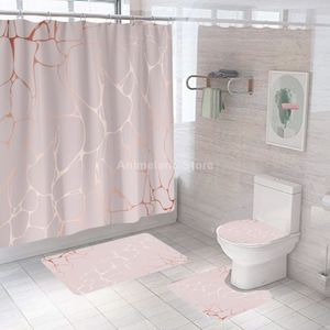 Douche gordijnen roze crack douche gordijnen mode badkamer gordijn bad sets toiletomslagmat niet-slip wasruimte tapijt set modern 180x180 cm 230322