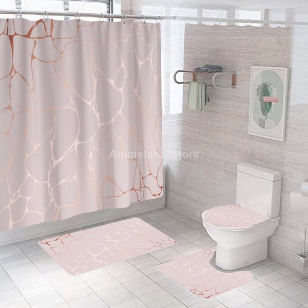 Rideaux de Douche Rose Crack Rideaux de Douche Mode Salle de Bain Rideau Ensembles de Bain Tapis de Couverture de Toilette antidérapant Tapis de Salle de Bain Ensemble Moderne 180x180 cm 230322