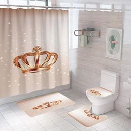 Douchegordijnen roze kroon bloemen gedrukt gordijn set eenvoudige marmeren bad badkamer decor met haken antislip badmatten tapijten