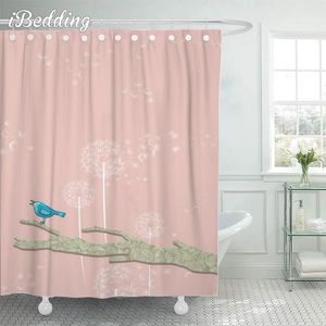 Rideaux de douche Rideau rose 3D imprimé dessin animé animal salle de bain imperméable avec crochets bain pour la décoration