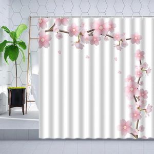 Douchegordijnen roze bloemengordijnset kersen bloesem perzik vallen bloemblad witte achtergrond meisje meisje badkamer deco polyester