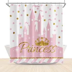 Douchegordijnen roze gouden douchegordijn prinses kasteel stippellijn badkamer bad gordijnen waterdicht duurzaam meisje badkuip kraampjes clawfoot tub decor 230322