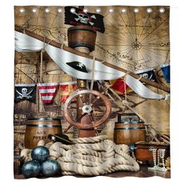 Rideaux de douche Carte de trésor de pirate avec drapeau navire Life Buoy Boat Boat Kids Sailor Baby Portrait Background rideau par Ho Me Lili