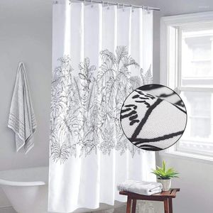 Douchegordijnen Plant en bloem pastorale stijl bedrukte polyester badkamer gordijn waterdichte meeldwad mepew-proof zwart wit zwart wit