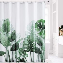 Rideaux de douche rideau de plante pour la salle de bain étanche de palmier frais de palmier de la feuille de banane verte avec