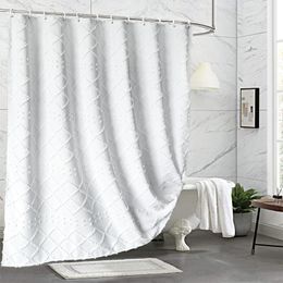 Rideaux de douche Polyester blanc fleur coupée rideaux de bain imperméables épais couleur unie e rideau de douche pour accessoires de salle de bain 230322