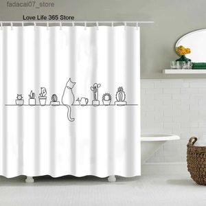 Cortinas de ducha Cachorro Gato Lindo Dibujos animados Cortinas de ducha Tela lavable Poliéster para bañera Arte Decoración de baño Partición con impermeable Q240116