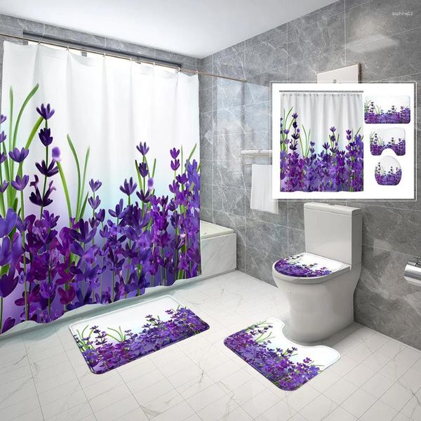Rideaux de douche violet de haute qualité, belle série de fleurs, ensemble de rideaux en tissu, décoration de salle de bain imperméable