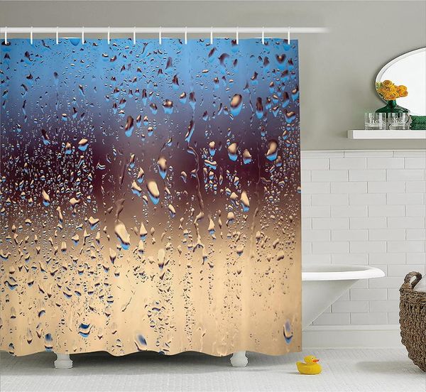 Rideaux de douche rideau de pluie gros plan gouttes sur verre Sprays naturels sphère couleurs contrastées photo salle de bain décor à la maison