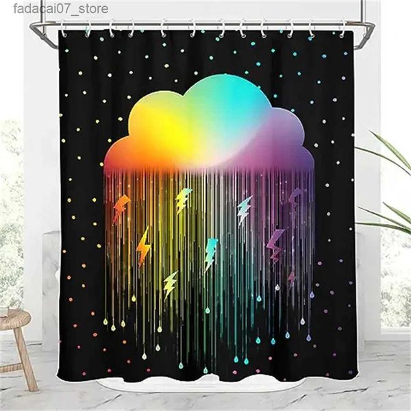 Cortinas de ducha Cortina de ducha de arco iris Cortina de baño colorida Niños Niña Color del cielo Nube de neón brillante Espacio Galaxy Decoración de baño divertida Conjunto de bañera Q240116