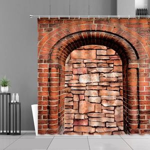 Rideaux de douche murs en pierre de brique rouge conception