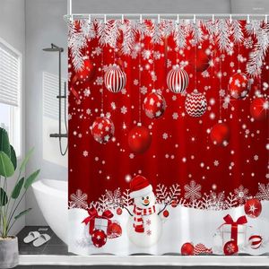 Rideaux de douche Rideau de Noël rouge mignon bonhomme de neige argent branche de pin boules de Noël flocons de neige année décor à la maison tissu salle de bain