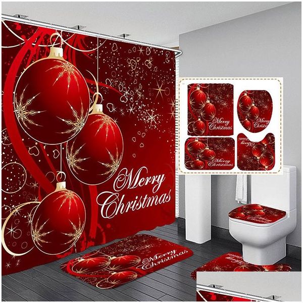 Rideaux de douche décor de Noël rouge santa elk étanche de salle de bain en polyester pour la maison